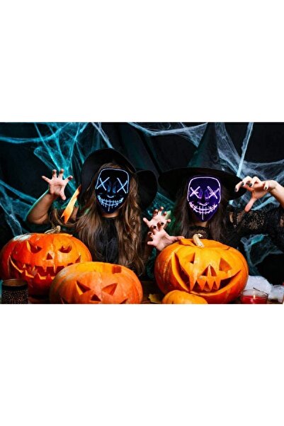 TEKNOLOJİ WORLD Hallowen Led Işıklı Neon Maske 3 Modlu Parti Eğlence Maskesi Mor