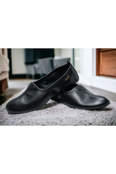 Akdam Black Leather Hajj Umrah Tawaf and Home Shoes - 100%