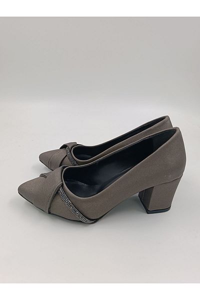 SOLMAZ JANA PLATINUM SATIN STONE HEEL SHOES