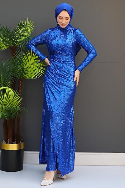 GİZ AGİYİM Μπλε Χιτζάμπ Βραδινό Φόρεμα - Βραδινό Φόρεμα Ajda