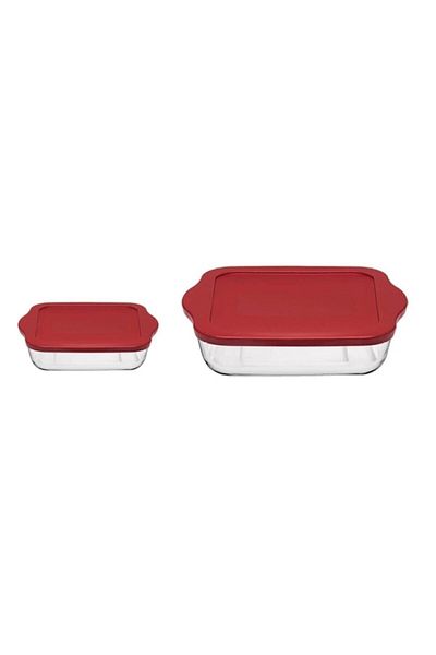 Paşabahçe Paşabahce Borcam Double Tray Set Square with Plastic Cover