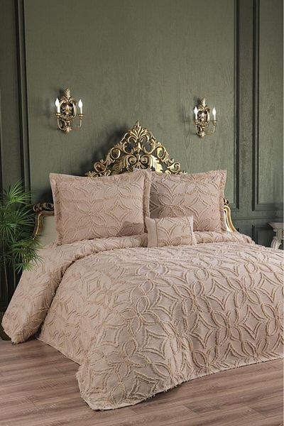 Çeyiz Diyarı Aslıhan Beige Cotton Double Bedspread