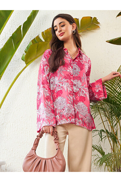 Sassafras By Styli Oversized Floral Print Shirt with Drop Shoulder Sleeves