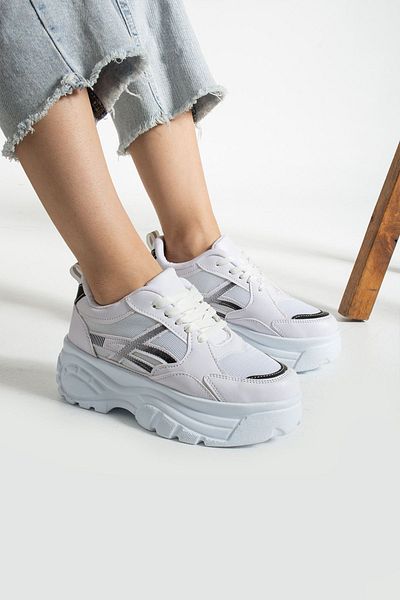 İnan Ayakkabı White Daily Thick Sole Sneakers & Sports Shoes 6 cm Sole Height