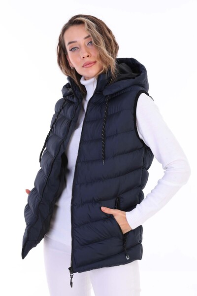 B.HE.Z Синій жіночий надувний жилет - Y20 з гелевим наповненням, знімний замок-блискавка, капюшон з кишенями