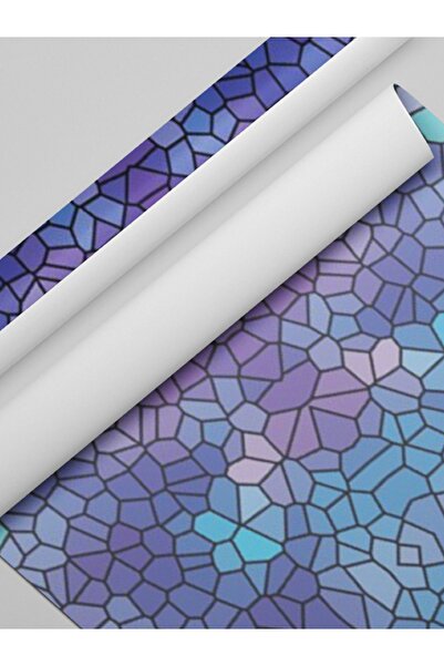 Home Sf 619 Pembe Mor Renkli Mozaik Desenli Şeffaf Vitray Cam Kaplama Yapışkanlı Folyo