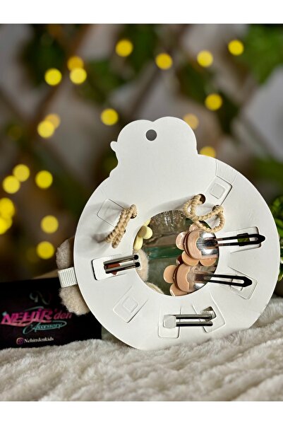 NEHİRDEN Cream Brown Tone Children's Plush Snap Rubber Buckle Set