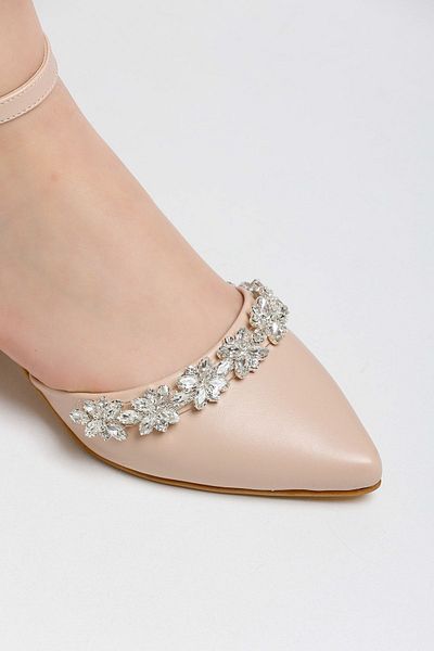 FORS SHOES Pantofi de rochie de seara de dama din piele bej cu dungi de piatra 3,5 cm
