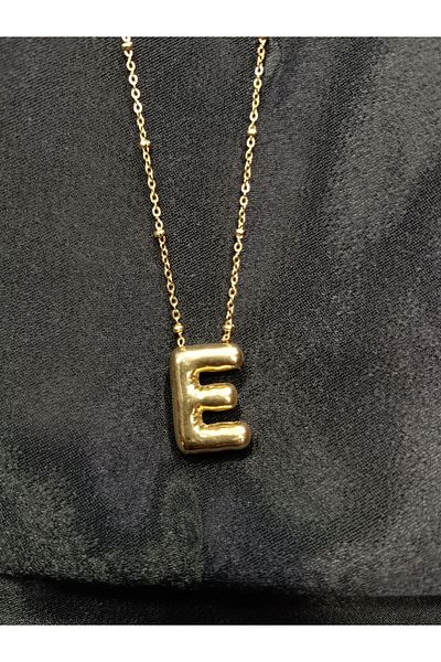 DNA Takı Stainless Steel Necklace - Gold Color, "e" Letter Bubble, Quality