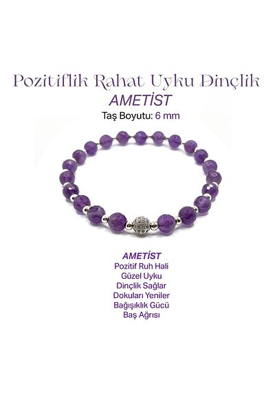OSMANLI DEĞERLİ TAŞ Certified Genuine 6mm Faceted Amethyst Natural Stone Hematite-Zircon Bracelet