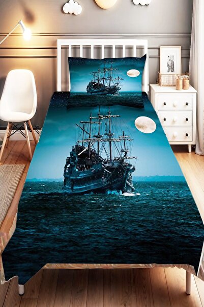 Else Halı Siyah Mavi Deniz Gemi  Desenli Dijital Baskılı Tek Kişilik ve Çocuk...