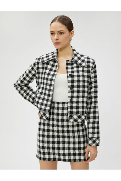 Koton Crop Jacket Layered Collar with Snap Fasteners