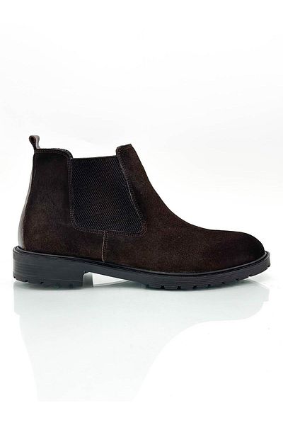 Moda Lalin Men's Boots - Genuine Leather, Non-Slip Sole, Reversible Elastic, Brown Nubuck