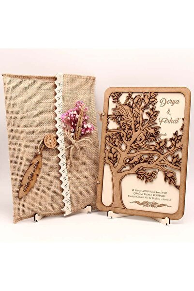 Mekece Ahşap Düğün Davetiyesi, Akasya Ağacı Desenli Davetiye | AHD-3017 - 10 ...