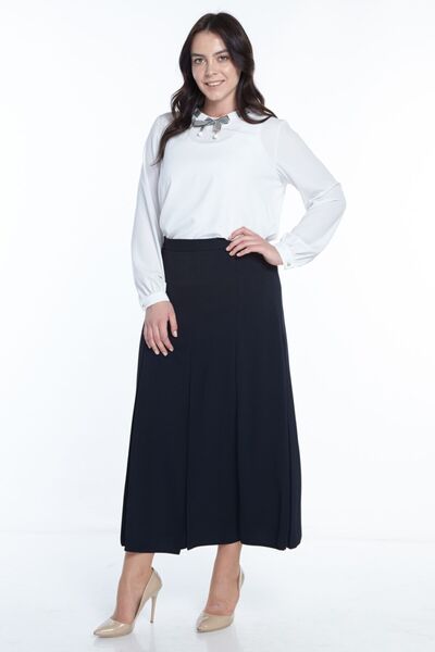 SORALLİNE Plus Size Pleated Skirt 776 Navy Blue