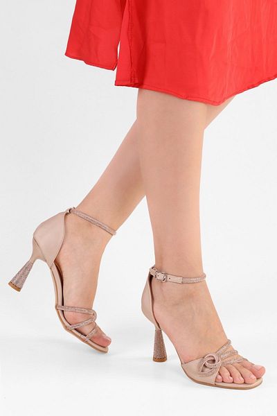 SOLMAZ YUNİ TEN VIRGİNİA SATIN STONE HEEL SHOES