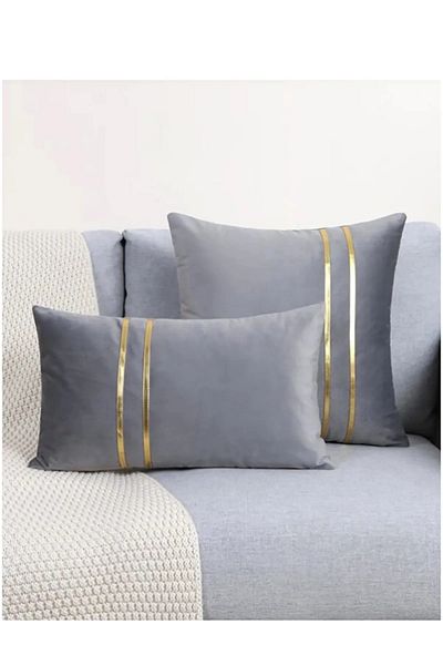 vivamia 1 BUC Husă de pernă decorativă cu aspect de catifea cu dungi din piele aurie