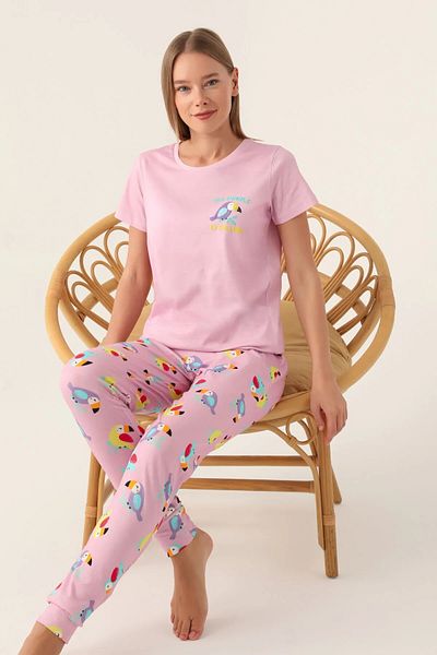 ROLY POLY 3403-S Parrot Patterned Jungle Pajama Set - Mother and Daughter Combination