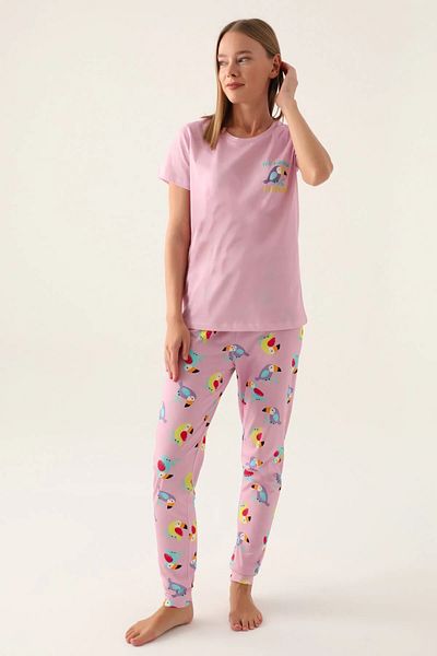 ROLY POLY 3403-S Parrot Patterned Jungle Pajama Set - Mother and Daughter Combination