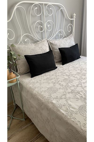 Decamor home Gray Double Pique Set - Bohemian Embroidery Detailed Bedspread Set