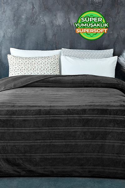 Evlen Home Collection Mayer Supersoft Soft Double Blanket 180x230 Cm Anthracite