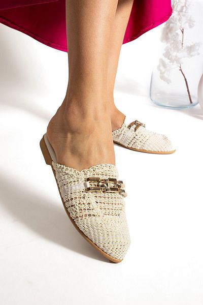 star shoes Γυναικείες παντόφλες με αλυσίδα κλειστή μπροστινή ψάθινη δαντέλα πλεκτά καθημερινά σανδάλια παντόφλες
