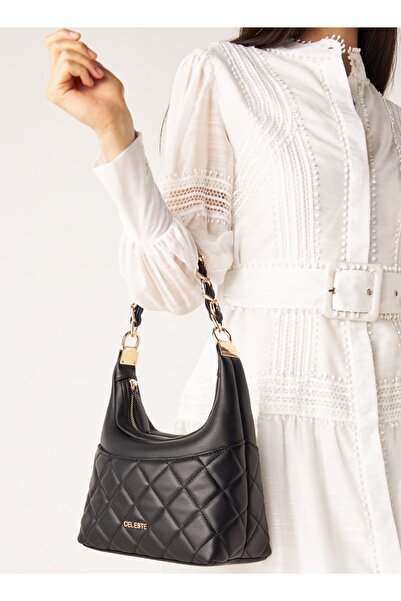 Celeste حقيبة كتف مبطنة بسحاب للإغلاق وحزام سلسلة مضفر - عرض 24 سم × ارتفاع 1...