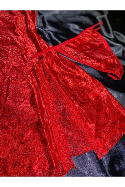 Le Tonnerre Women's Red Jacquard Short Nightgown