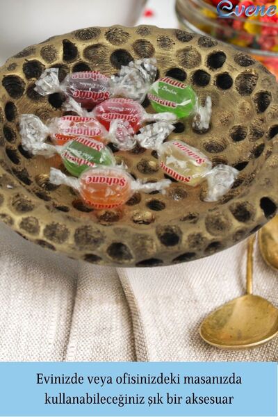 Evene Şekerlik Altın Eskitme Renk Sunumluk Drajelik Dekoratif Tabak Model 15