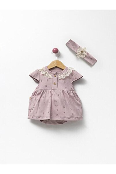 Rise Raba Kız Bebek Dantel Yakalı Bebek Elbisesi ve Saç Bandı Seti 3-12 Aylık
