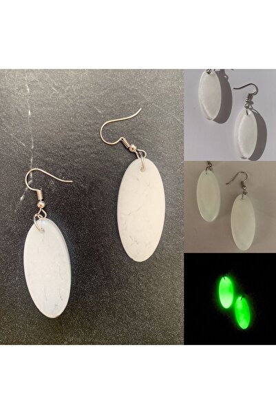MISS GOLDEN Oval Shaped White Colored Marbled Night Green Neon Shiny Earrings...