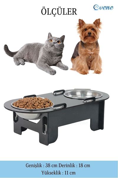 Evene Food Water Bowl Stainless Steel Rhinestone 2-Piece Wooden Cat and Dog Water Bowl Oval Model