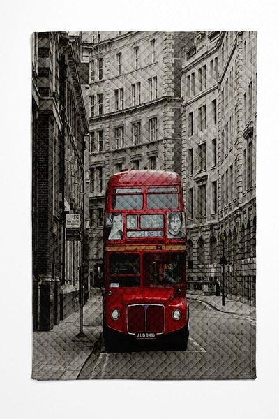 Else Halı Bus Patterned Red Double Pillowed Pique Set