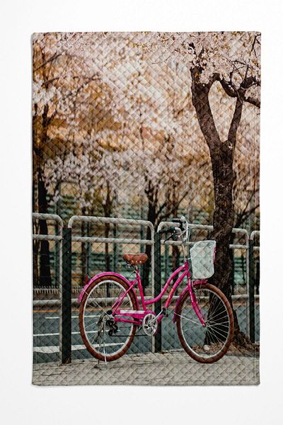 Else Halı Pink Bicycle Pattern - Decorative Bedspread Single Pique Set
