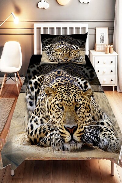 Else Halı Leopar  Desenli Dijital Baskılı Tek Kişilik ve Çocuk Yatak Örtüsü v...