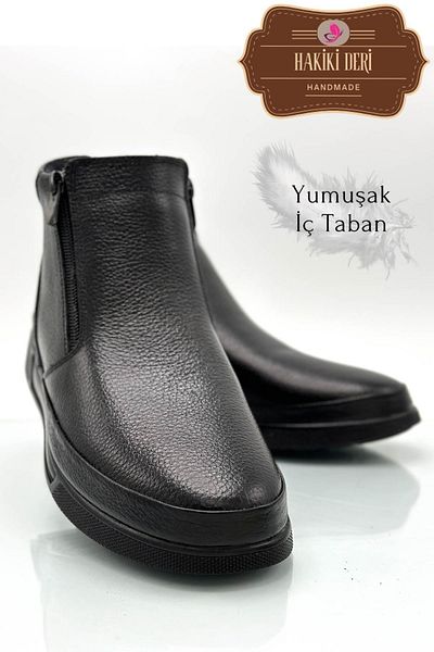 sermoda Ανδρικές μπότες Dad - Γνήσιο δέρμα, Εσωτερική σόλα, Αντιολισθητική σόλα, Διπλό φερμουάρ, Μαύρη σύριγγα