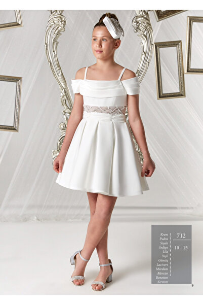 Erkut Βραδινό φόρεμα κρεπ σε κρεμ χρώμα - Κοριτσίστικο φόρεμα