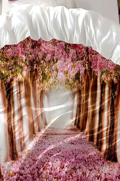 Else Halı Pink Love Way Pattern - Set cuvertură dublă din satin de bumbac