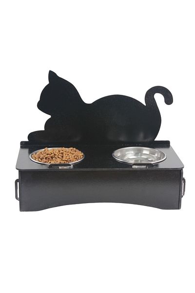 Evene Food Water Bowl Stainless Steel Rhinestone 2-Piece Wooden Cat and Dog Water Bowl Cat Backrest Model