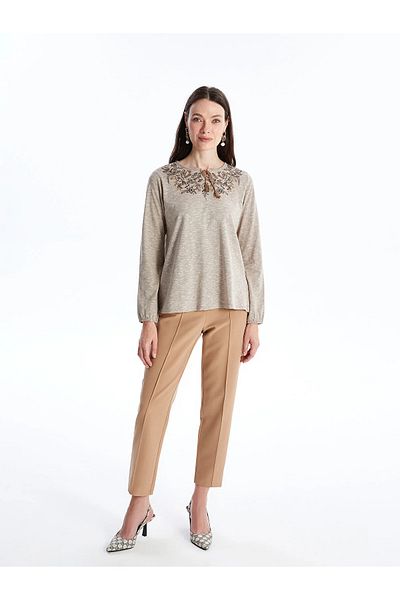 LC Waikiki Grace Floral Print Tie-Up Collar Long Sleeve Women's Blouse