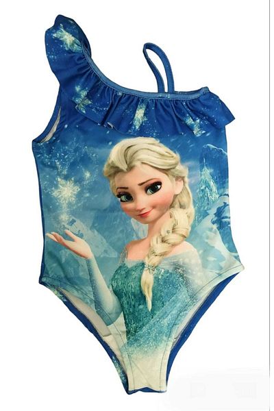 YDBKStore Costum de baie pentru fetiță (2-8 ani) Elsa cu imprimeu cu volane, cu o singură mânecă