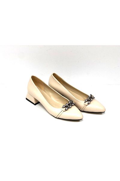 KAFKASLAR AYAKKABI KAFKASLAR 3 Cm Grosime Toc Lanț Piatră Detaliat Stiletto Classic Pantofi