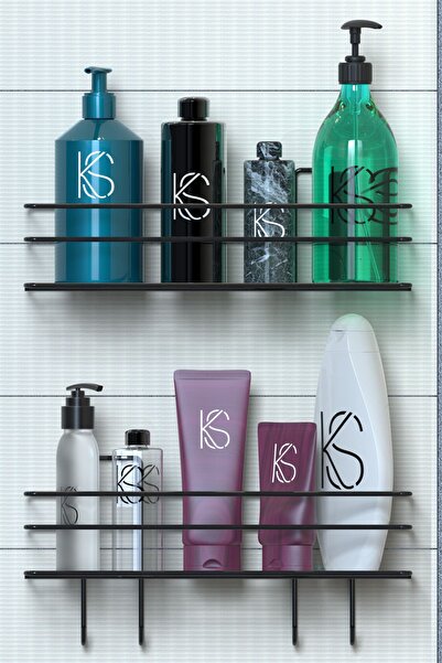 KILINÇ STORE 2Lİ Set Banyo Düzenleyici Şampuanlık Siyah YAPIŞKANLI 4 ASKILI D...