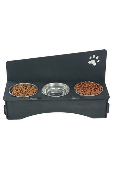 Evene Food Water Bowl Stainless Steel Rhinestone 3-Piece Wooden Cat and Dog Water Bowl Paw Model