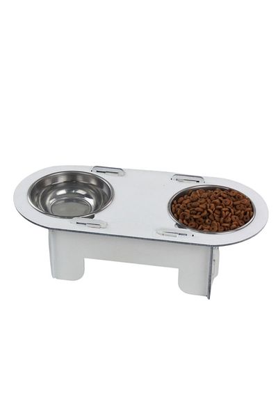 Evene Food Water Bowl Stainless Steel Rhinestone 2-Piece Wooden Cat and Dog Water Bowl Oval Model