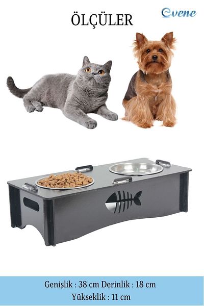 Evene Food Water Bowl Stainless Steel Rhinestone 2-Piece Wooden Cat and Dog Water Bowl with Fish Model