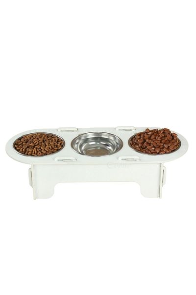 Evene Food Water Bowl Stainless Steel Rhinestone 3-Piece Wooden Cat and Dog Water Bowl Oval Model