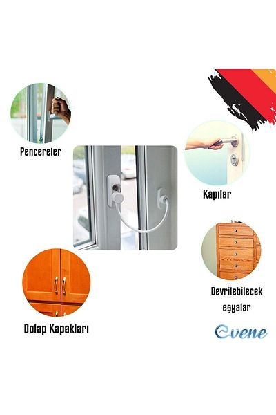 Evene Safety Lock PVC Window Children's Burglar Lock with Rope 2 Pieces White