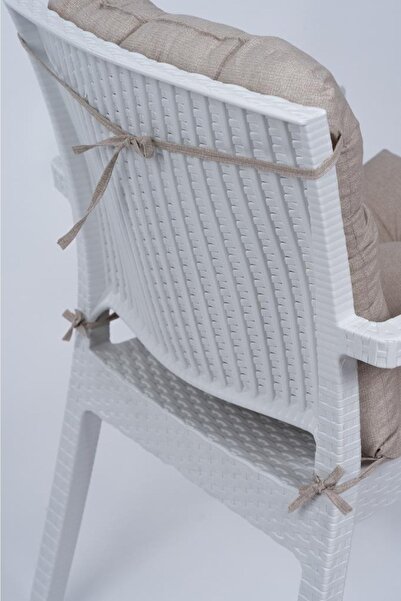 ALTINPAMUK Candy Pofidik Arkalıklı Bej Sandalye Minderi Özel Dikişli Bağcıklı 43x88 Cm
