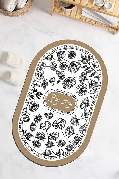 Else Dekor 40x60cm Μοκέτα μπάνιου με απορροφητικό νερό και μοτίβο καφέ - Οβάλ ντουζιέρα μπροστινό χαλάκι τουαλέτας